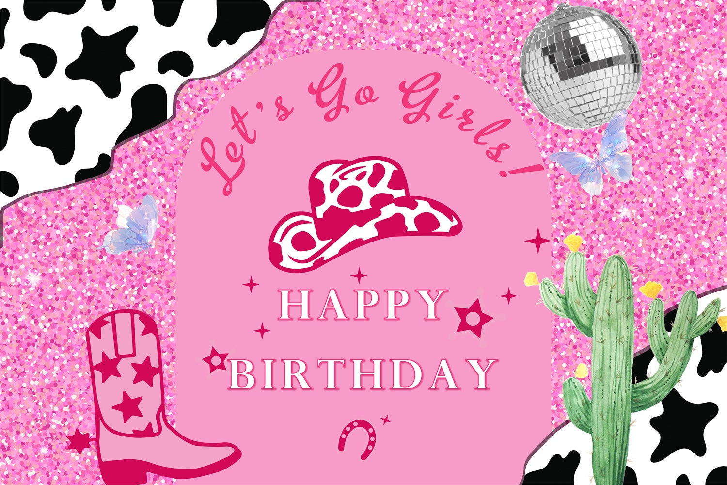 Personalized Birthday Photo Backdrop Sparkling Cowgirl Pink Backdrop RR1-54