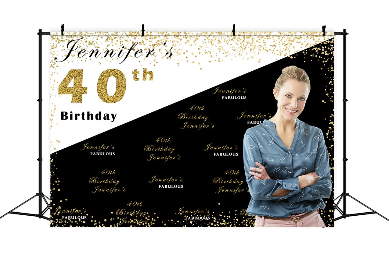 Personalized Birthday Backdrops Chic Golden Theme 40th Backdrop RR1-59