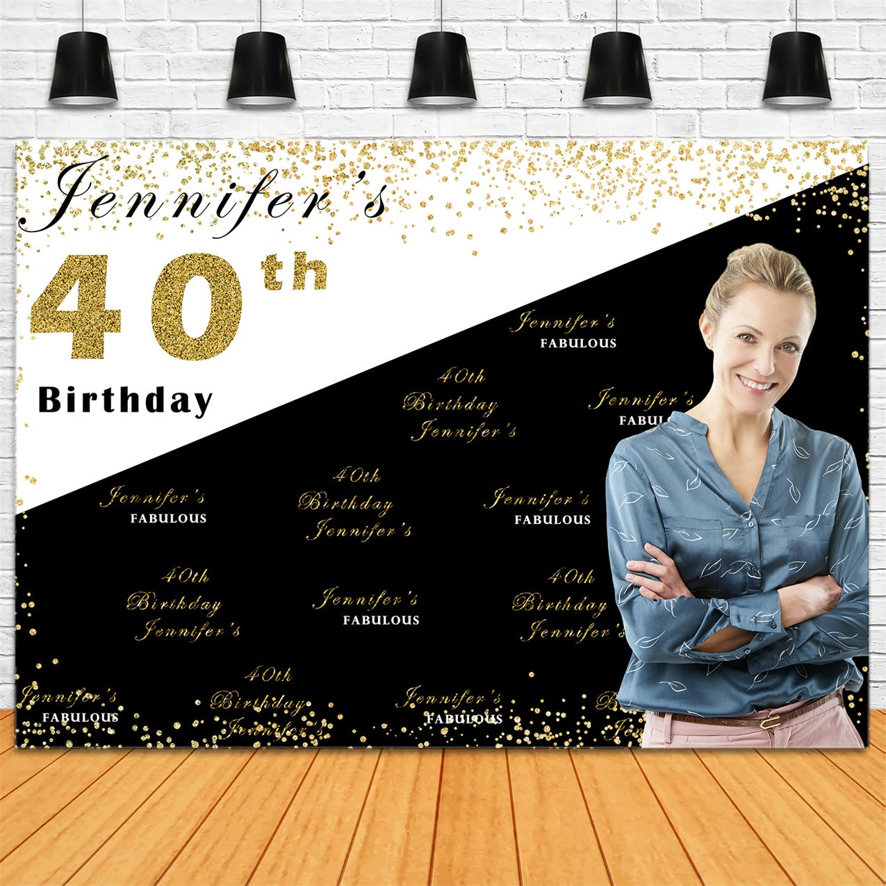 Personalized Birthday Backdrops Chic Golden Theme 40th Backdrop RR1-59