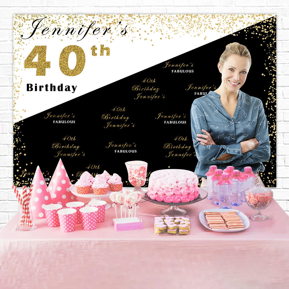 Personalized Birthday Backdrops Chic Golden Theme 40th Backdrop RR1-59