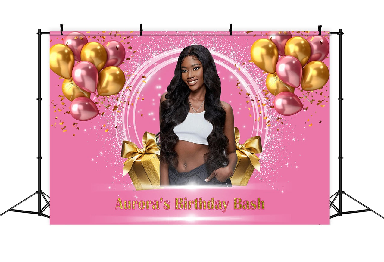 Birthday Backdrop Custom Glamorous Pink Gold Sparkle Backdrop RR1-6