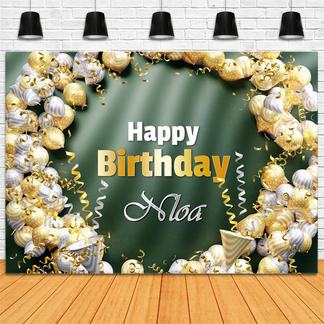 Customized Birthday Backdrop Gold Elegant Balloon Garland Backdrop RR1-62