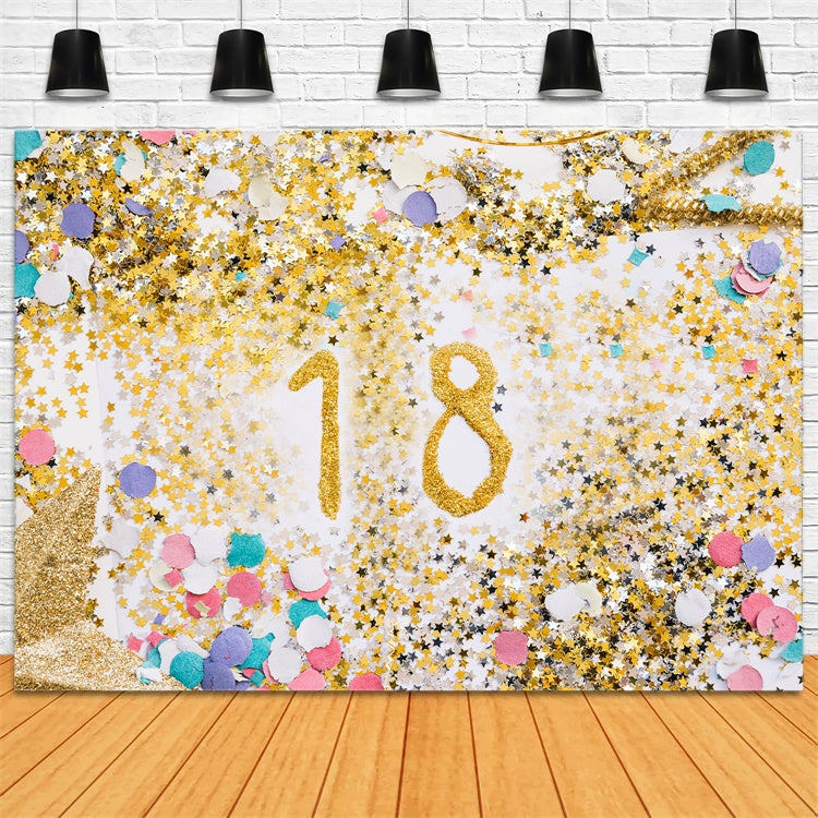 Personalized Birthday Backdrop Gold Confetti Glamorous 18th Backdrop RR1-63