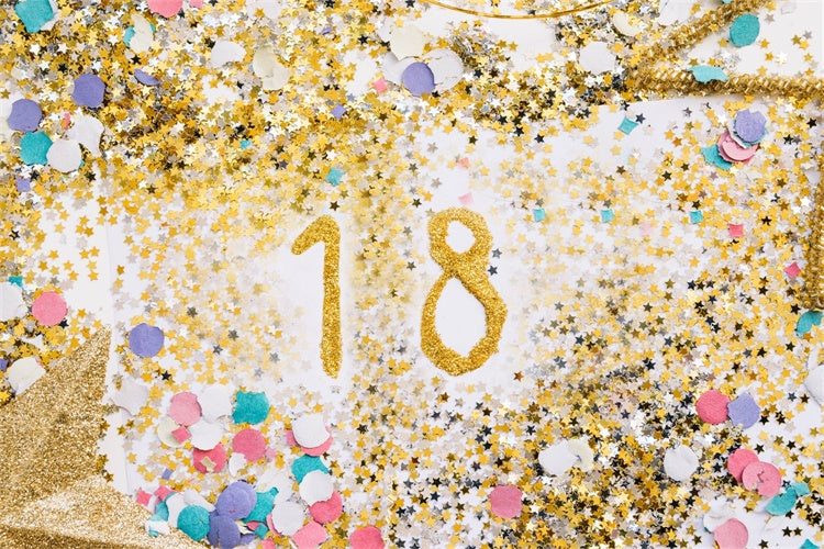 Personalized Birthday Backdrop Gold Confetti Glamorous 18th Backdrop RR1-63