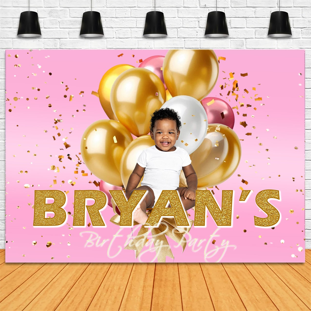 Birthday Backdrop Personalized Glamorous Golden Balloon Backdrop RR1-67