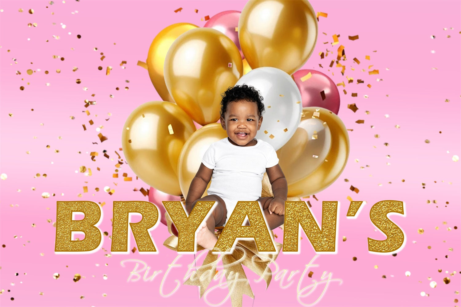 Birthday Backdrop Personalized Glamorous Golden Balloon Backdrop RR1-67