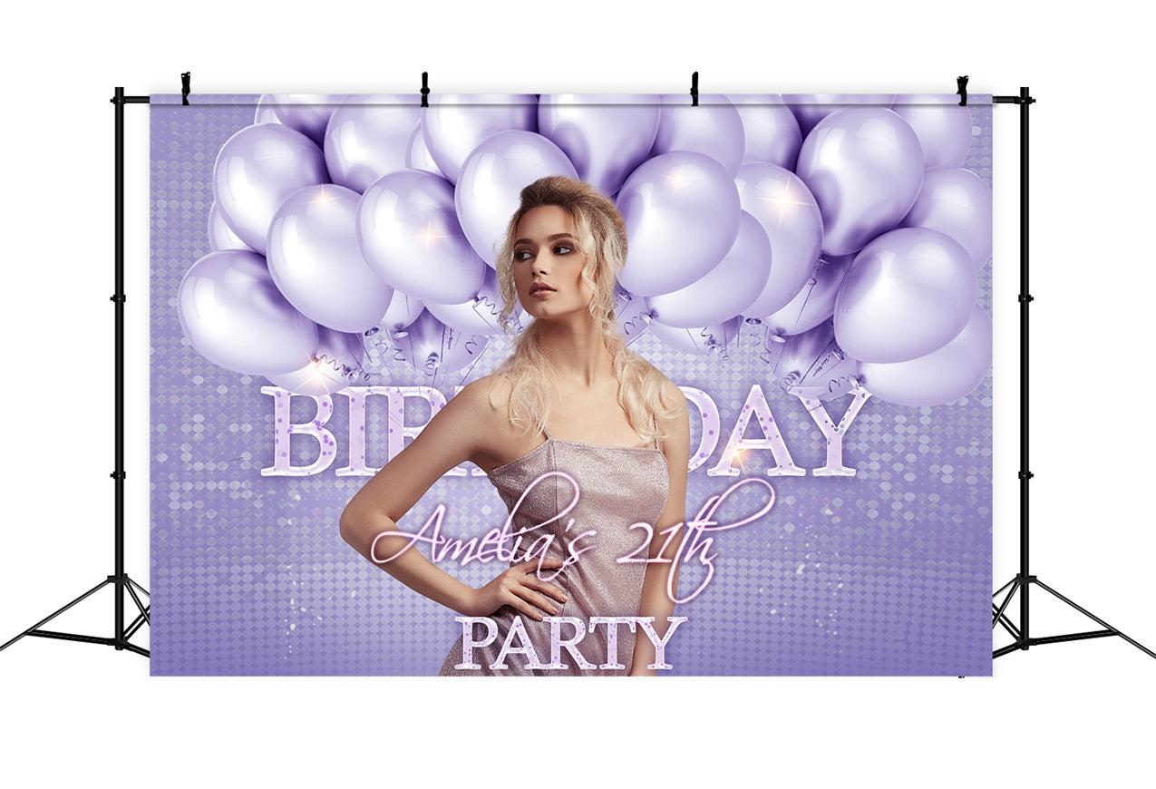 Personalized 21st Birthday Backdrop Sparkling Purple Balloon Backdrop RR1-77