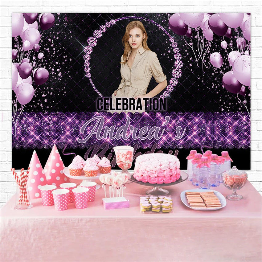 Custom Birthday Backdrop Sophisticated Purple Glitter Backdrop RR1-81