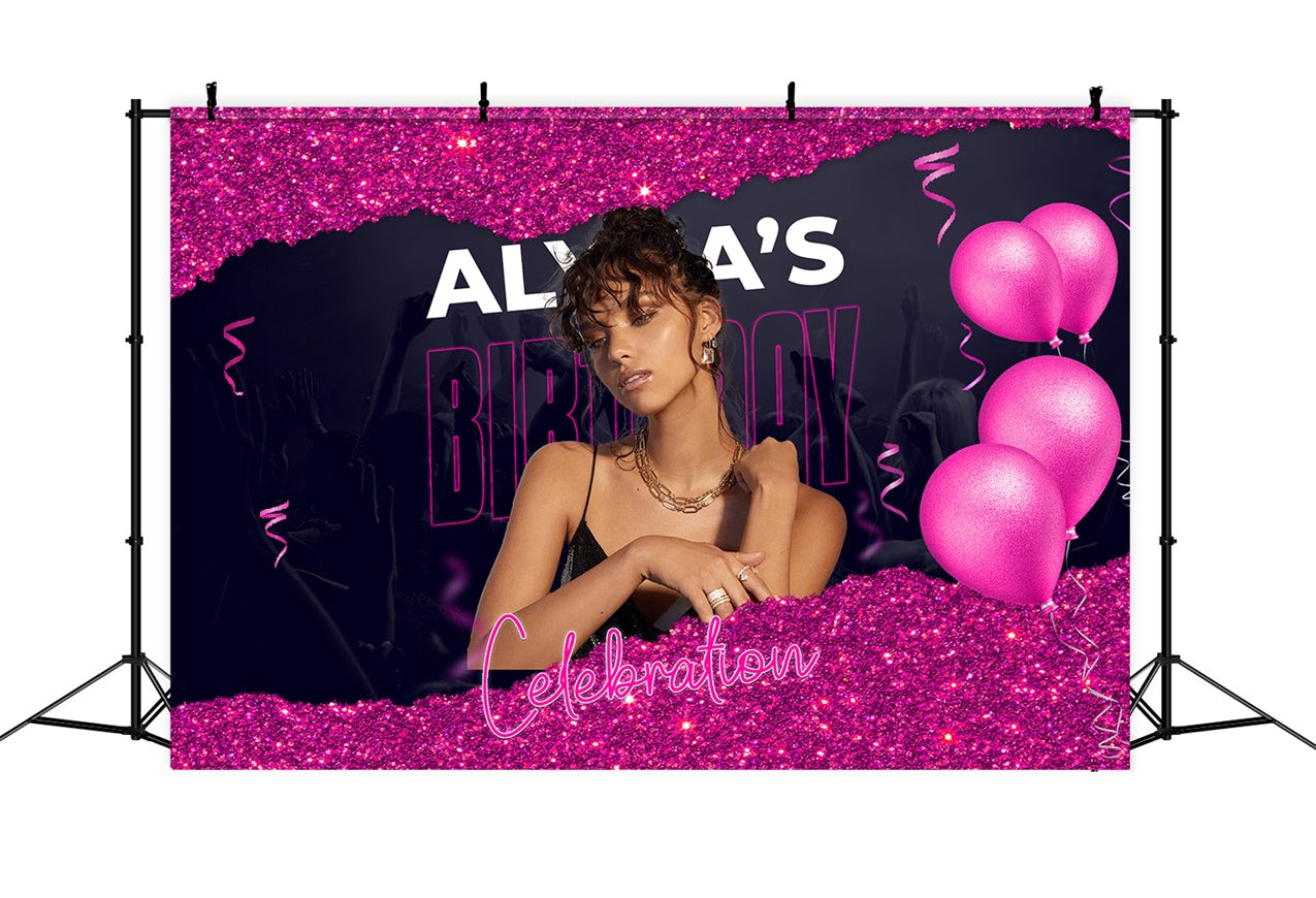 Personalized Birthday Backdrop Stylish Pink Glitter Glam Backdrop RR1-82