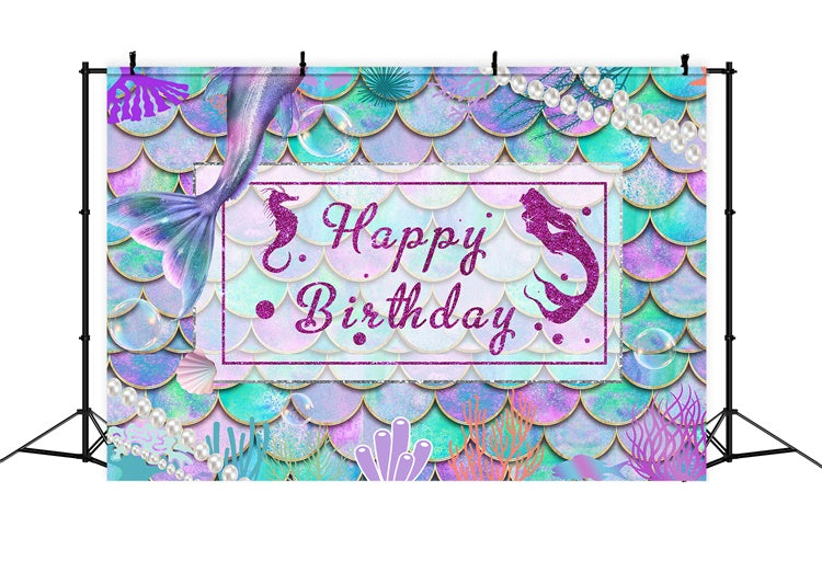 Personalized Birthday Backdrop Vibrant Mermaid Tail Glitter Backdrop RR1-9