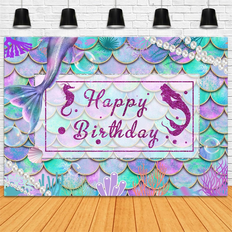 Personalized Birthday Backdrop Vibrant Mermaid Tail Glitter Backdrop RR1-9