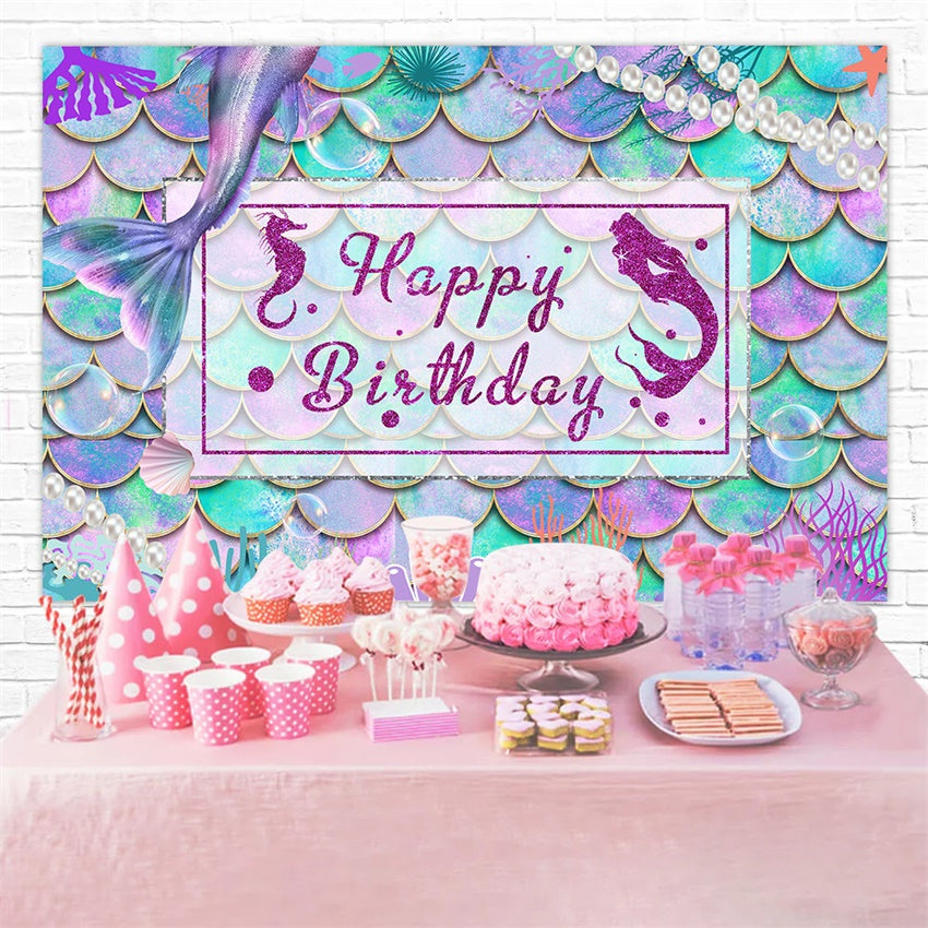 Personalized Birthday Backdrop Vibrant Mermaid Tail Glitter Backdrop RR1-9