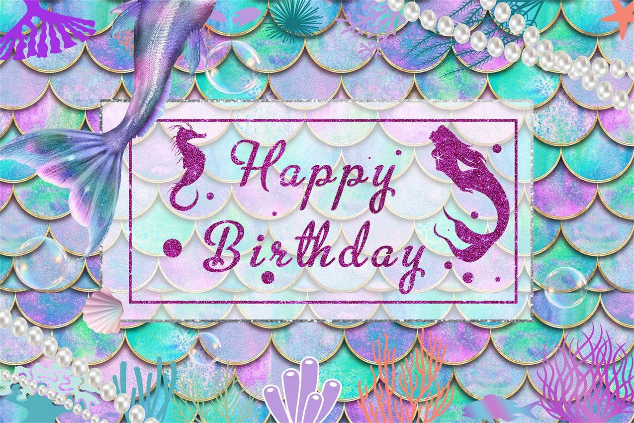 Personalized Birthday Backdrop Vibrant Mermaid Tail Glitter Backdrop RR1-9