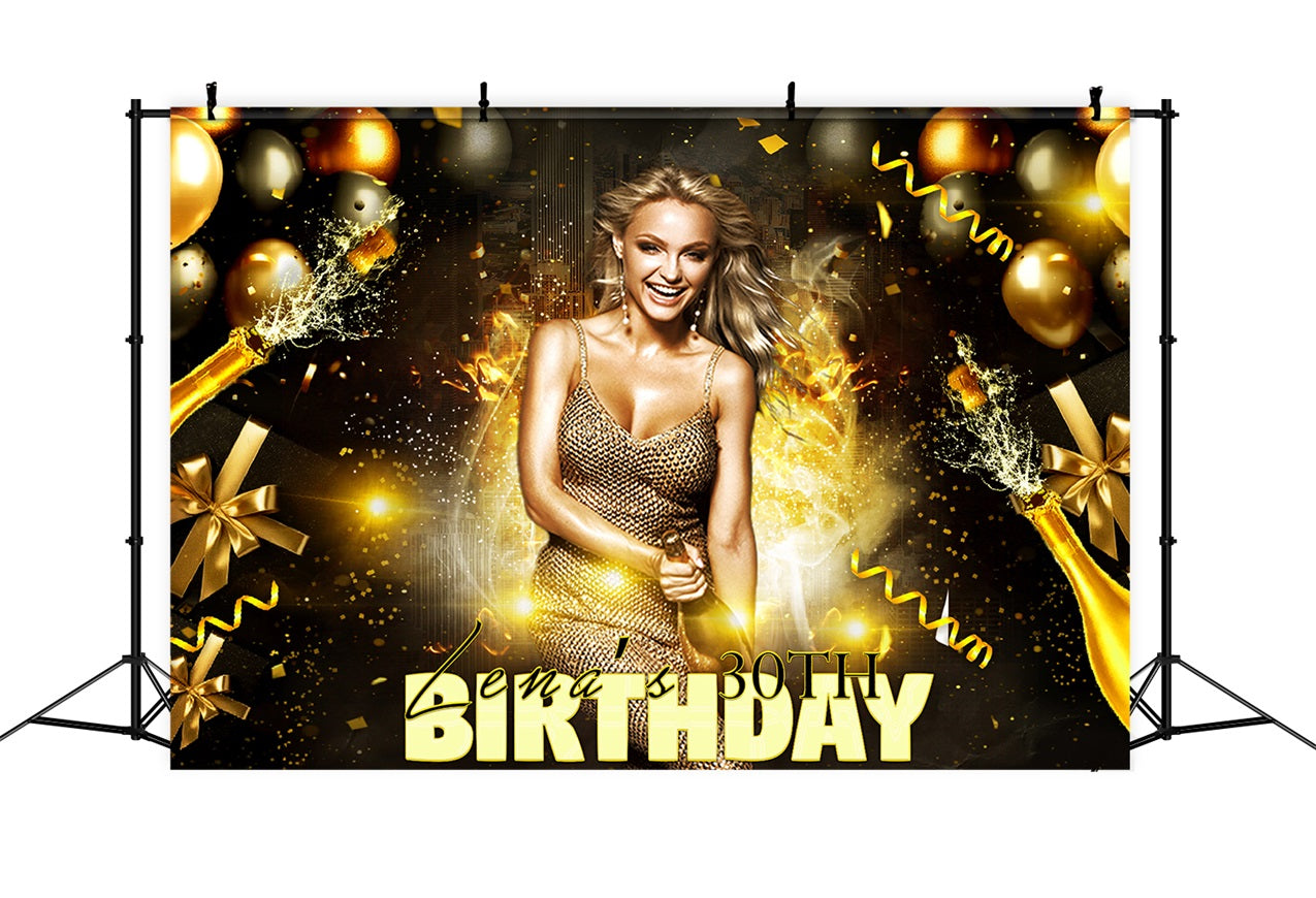 Custom Made Birthday Backdrops Sparkling Balloon Champagne Backdrop RR1-94