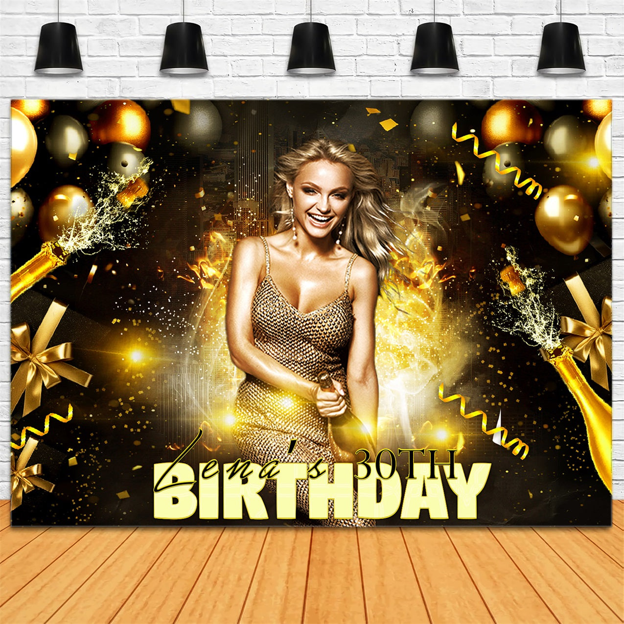 Custom Made Birthday Backdrops Sparkling Balloon Champagne Backdrop RR1-94