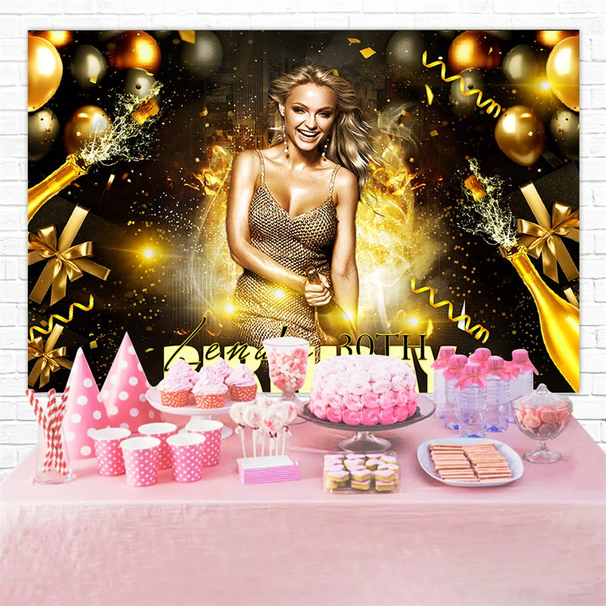 Custom Made Birthday Backdrops Sparkling Balloon Champagne Backdrop RR1-94