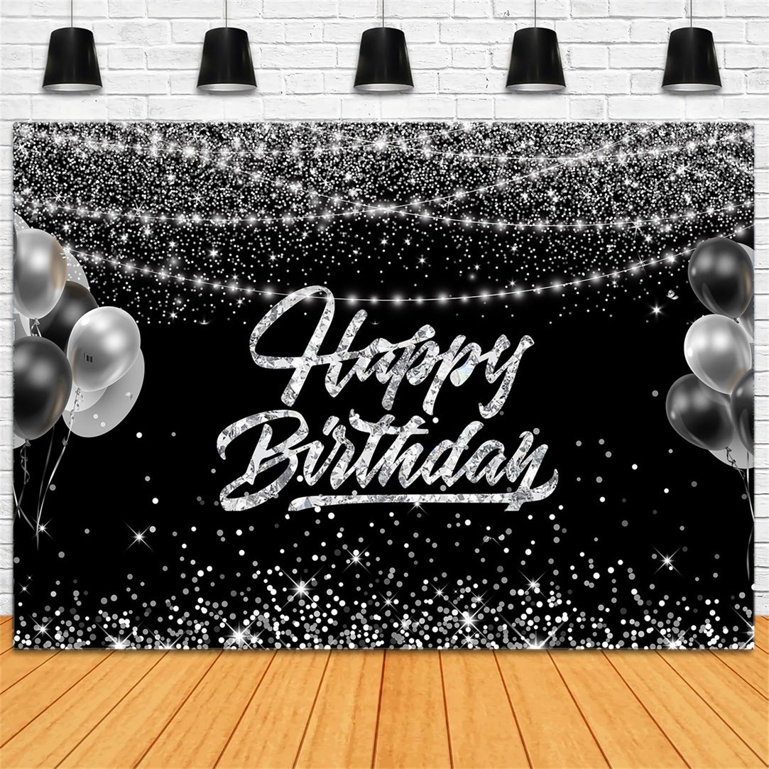 Custom Birthday Backdrops Glitter Balloons Black Silver Backdrop RR12-1