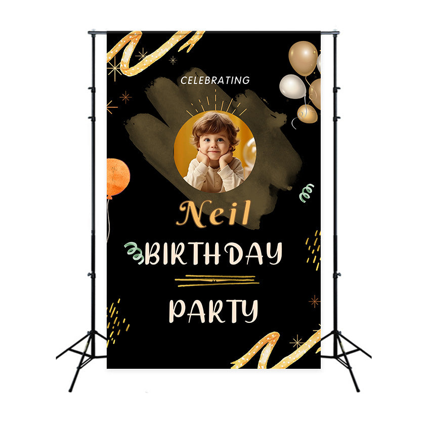 Birthday Backdrop Personalized Adorable Gold Black Kids Backdrop RR12-103