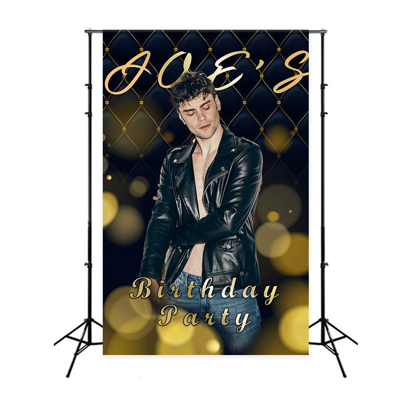 Personalized Birthday Backdrops Sophisticated Black Gold Backdrop RR12-105