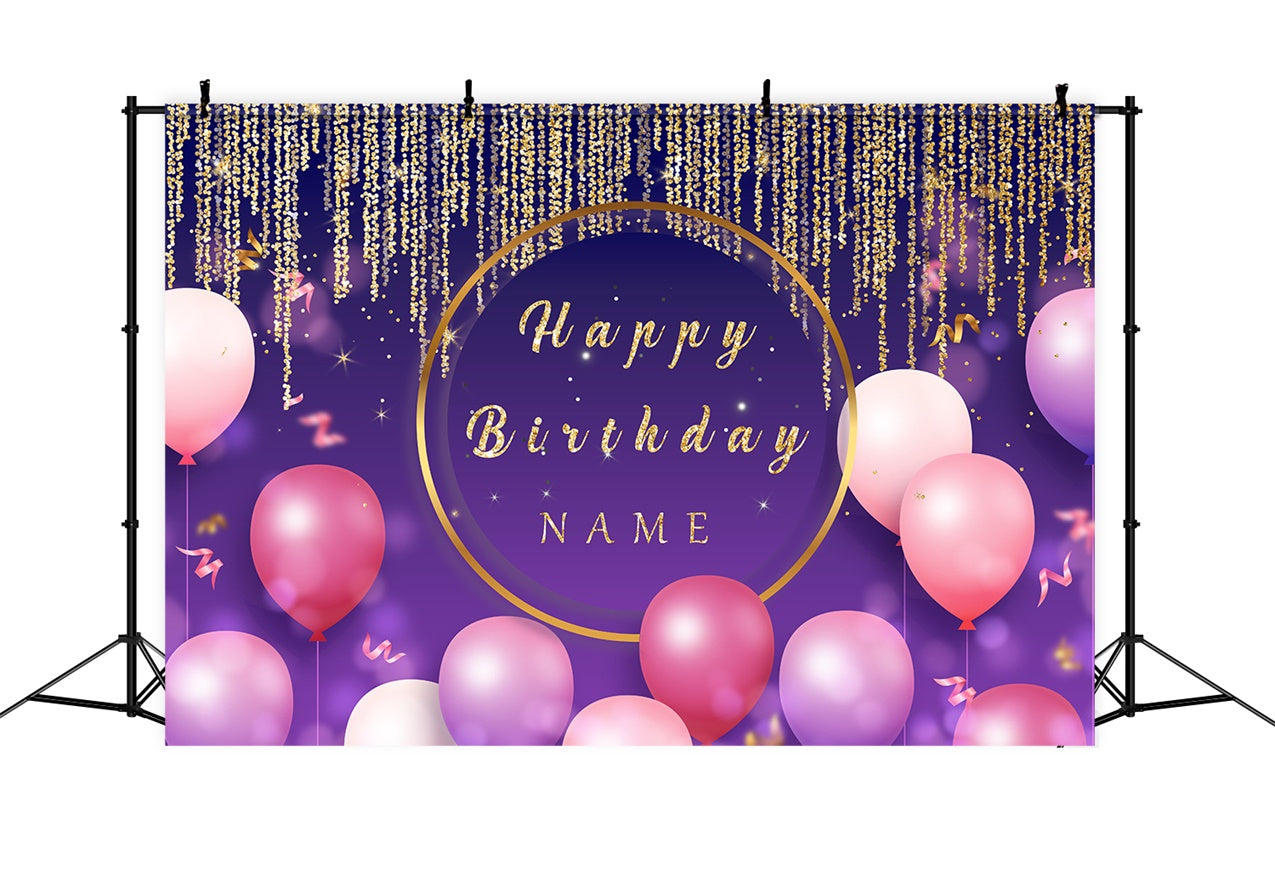 Birthday Backdrop Custom Purple Luxe Balloons Gold Backdrop RR12-12