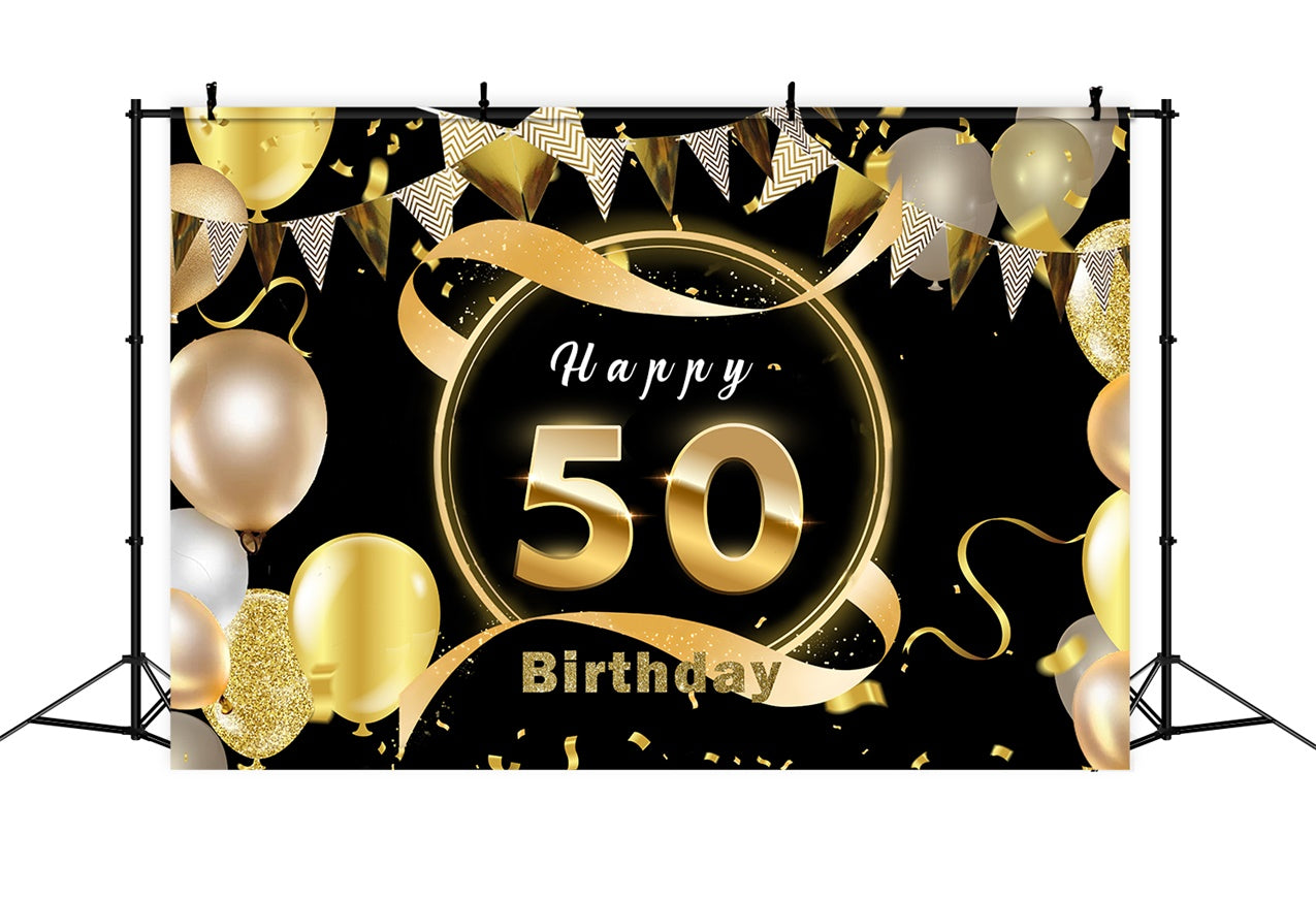 50th Birthday Backdrop Gold Confetti Balloons Custom Backdrop RR12-13