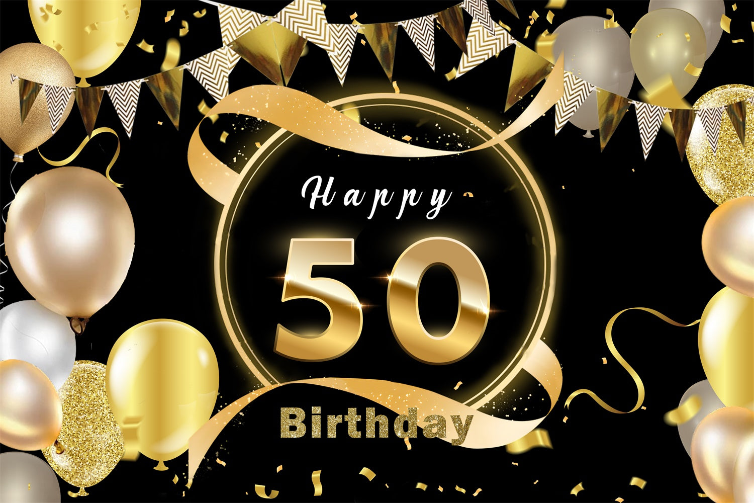 50th Birthday Backdrop Gold Confetti Balloons Custom Backdrop RR12-13