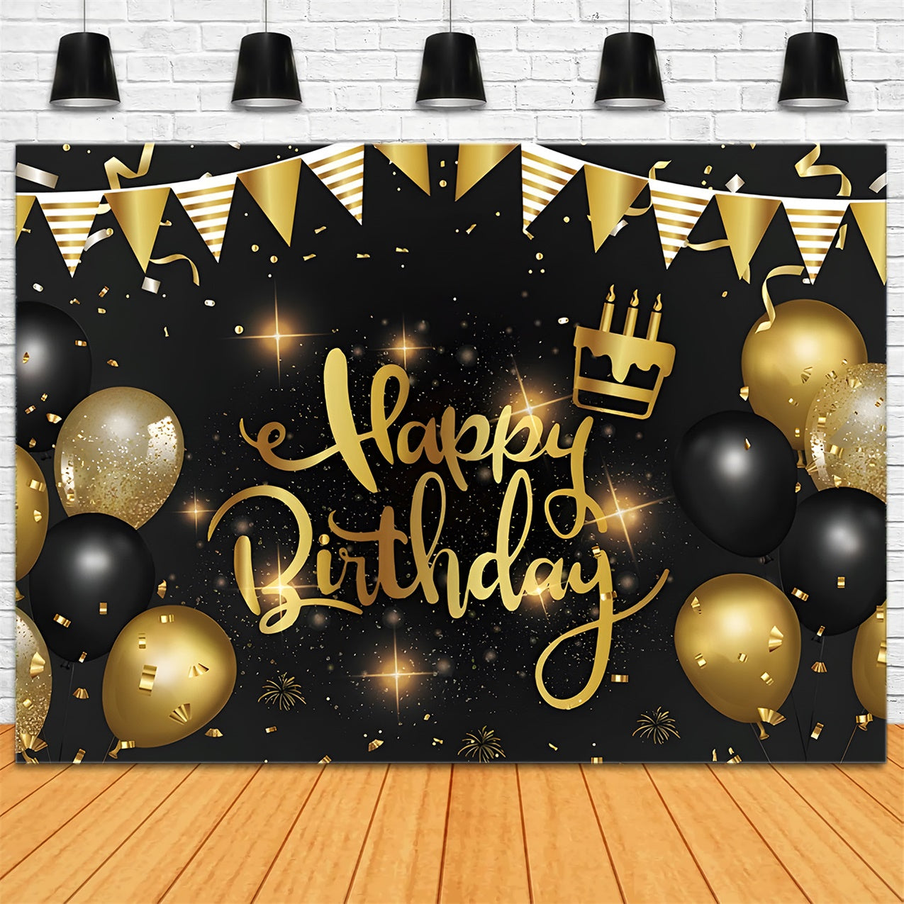 Customized Birthday Backdrop Golden Celebration Balloons Backdrop RR12-14