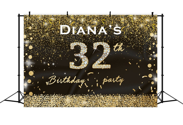 32nd Birthday Backdrop Glittering Gold Confetti Custom Backdrop RR12-15