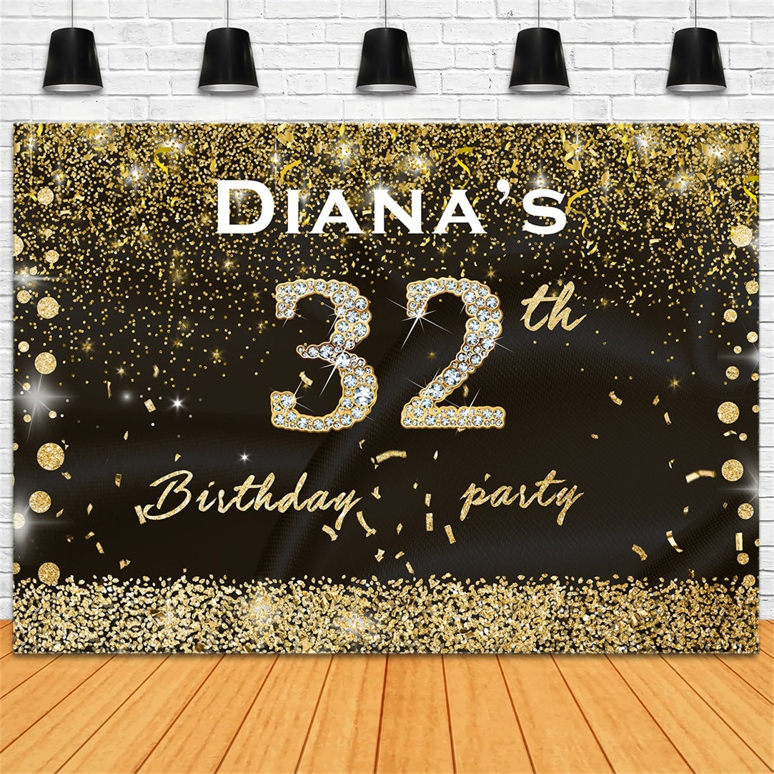 32nd Birthday Backdrop Glittering Gold Confetti Custom Backdrop RR12-15