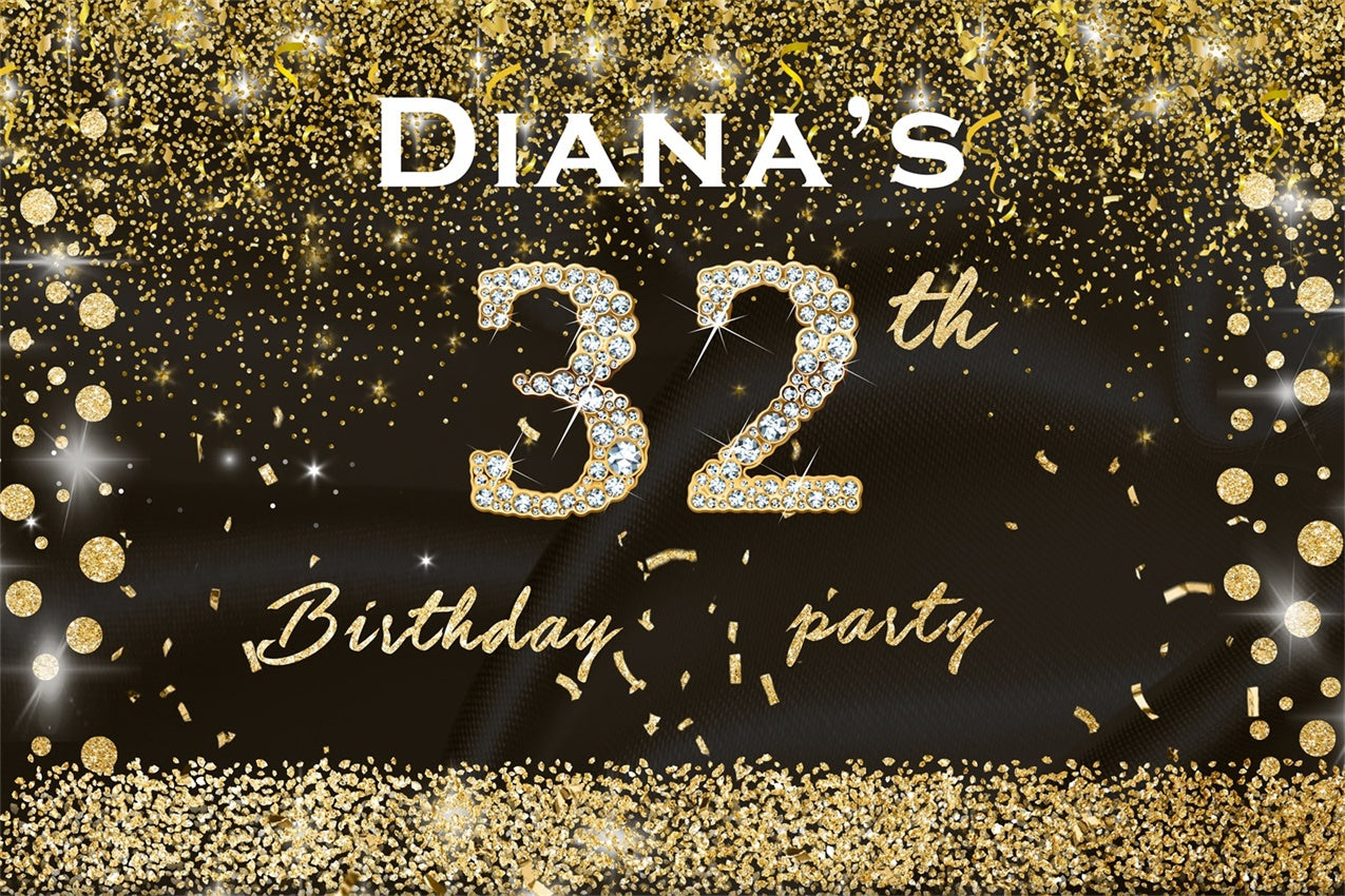 32nd Birthday Backdrop Glittering Gold Confetti Custom Backdrop RR12-15