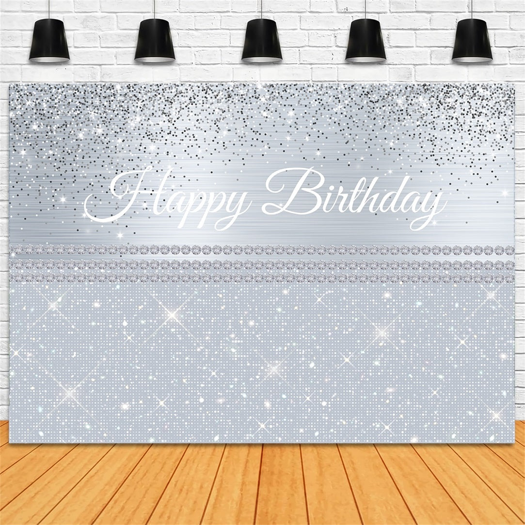 Personalized Birthday Backdrops Silver Glitter Sparkle Backdrop RR12-16