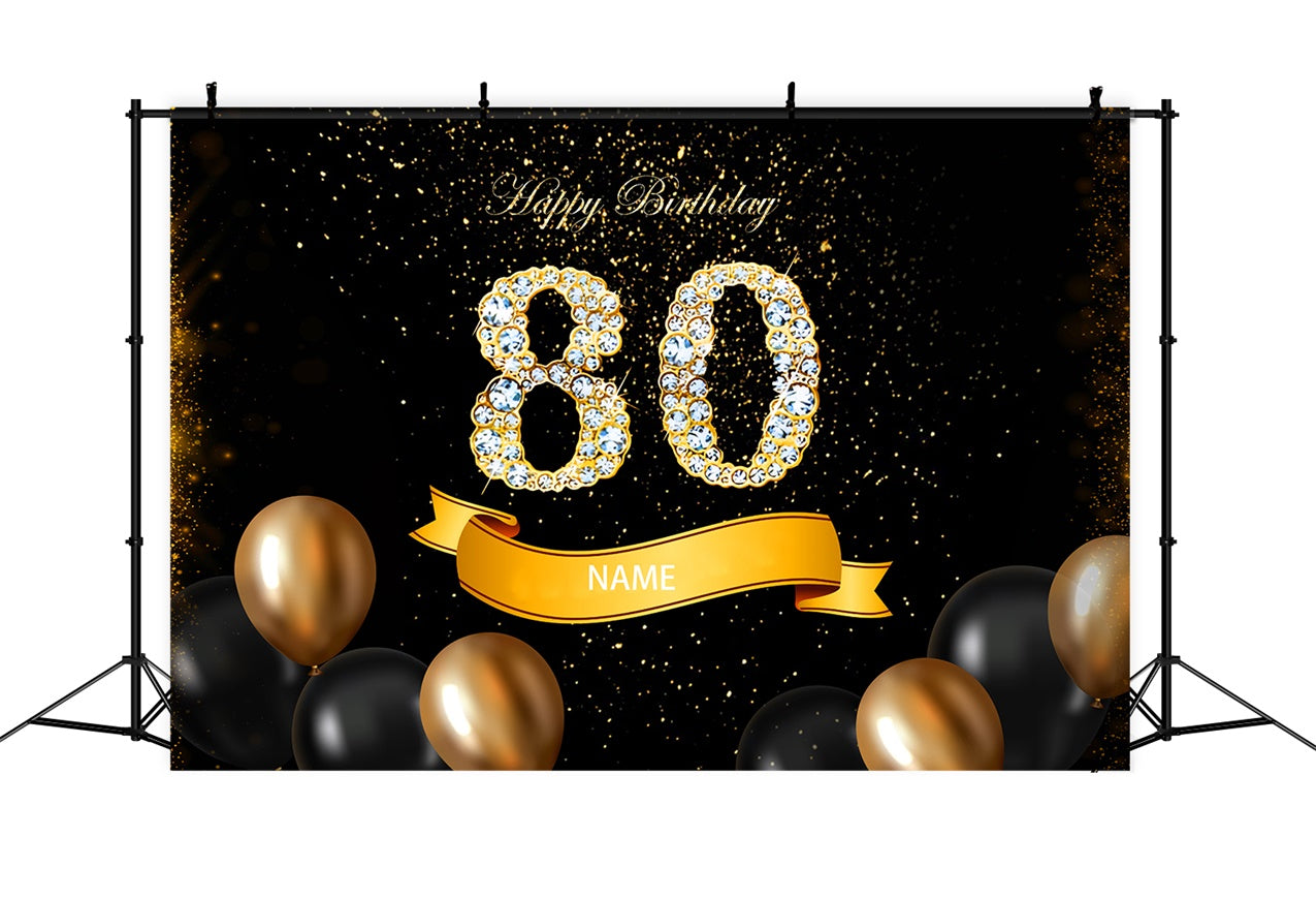 80th Birthday Backdrops Luxury Gold Sparkle Balloons Custom Backdrop RR12-2