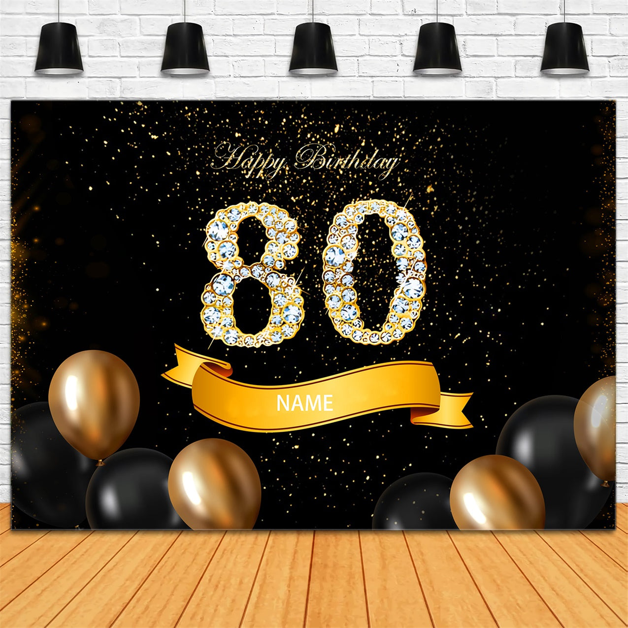 80th Birthday Backdrops Luxury Gold Sparkle Balloons Custom Backdrop RR12-2