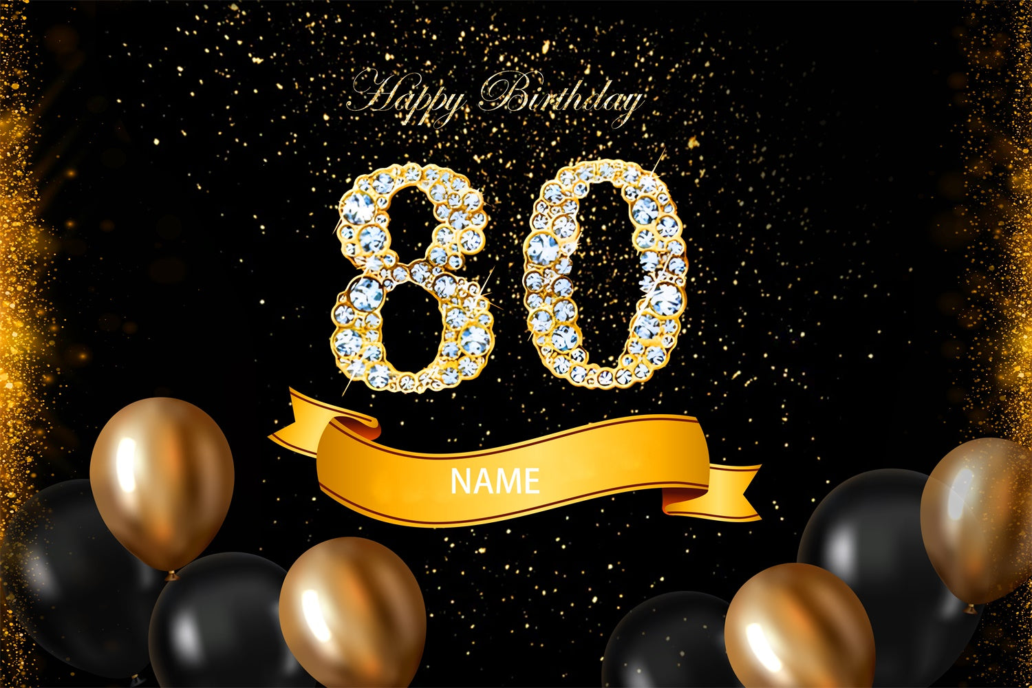 80th Birthday Backdrops Luxury Gold Sparkle Balloons Custom Backdrop RR12-2