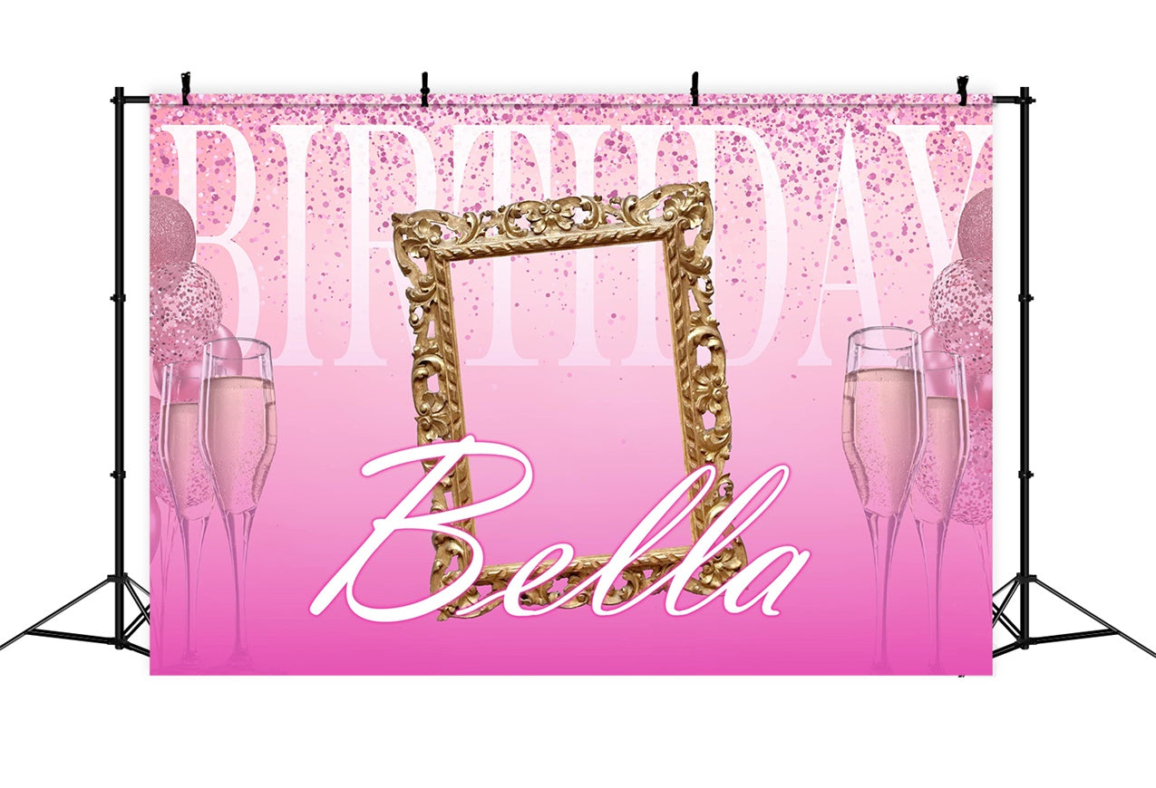 Custom Backdrop For Birthday Gold Frame Pink Sparkle Backdrop RR12-24