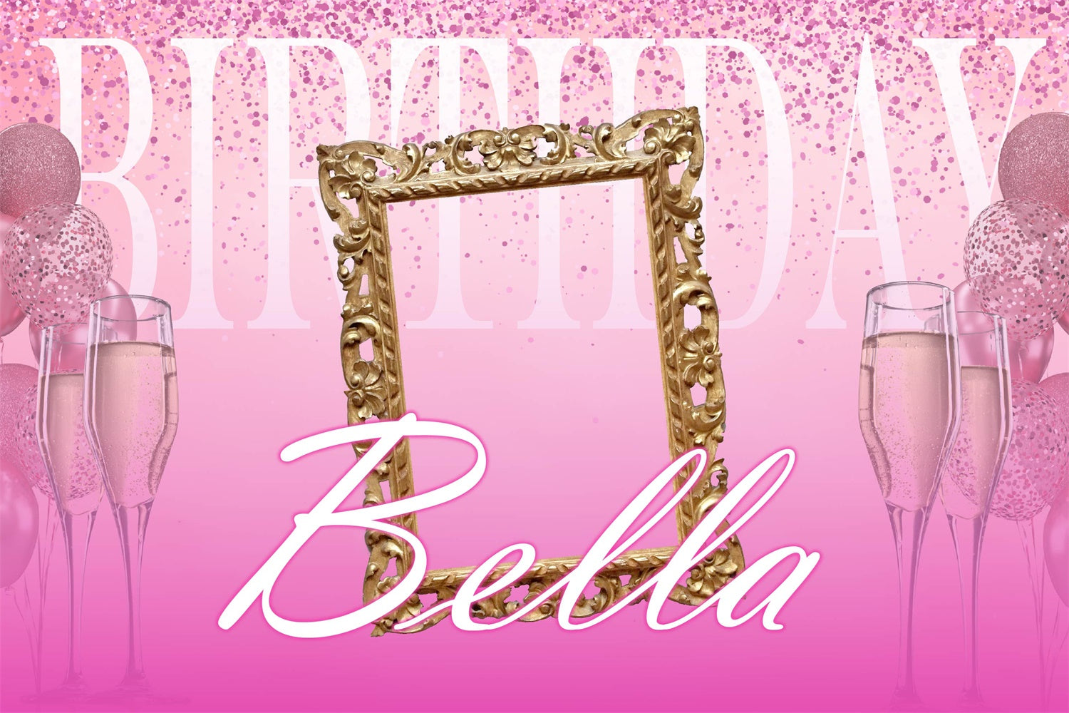 Custom Backdrop For Birthday Gold Frame Pink Sparkle Backdrop RR12-24