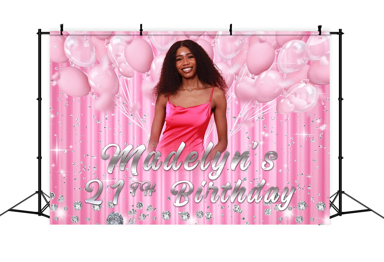 Custom Happy Birthday Backdrop Pink Balloons Sparkle 21st Backdrop RR12-26