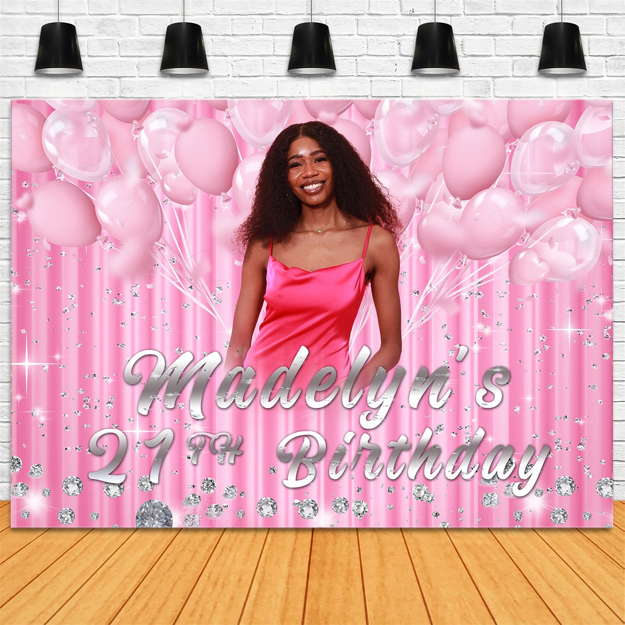 Custom Happy Birthday Backdrop Pink Balloons Sparkle 21st Backdrop RR12-26