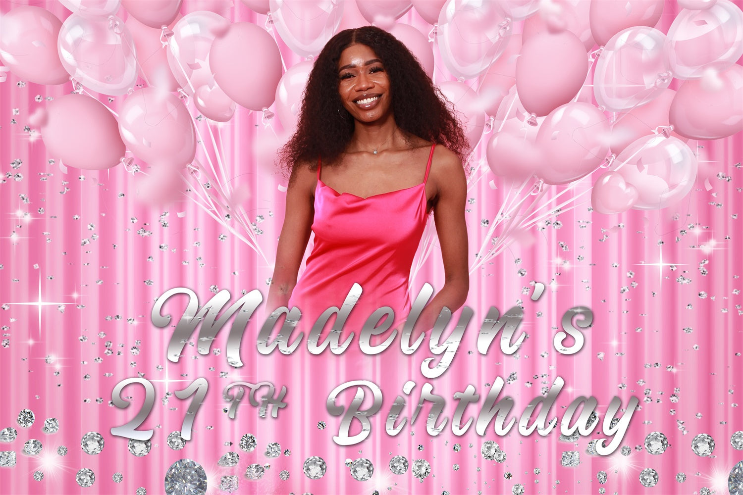 Custom Happy Birthday Backdrop Pink Balloons Sparkle 21st Backdrop RR12-26