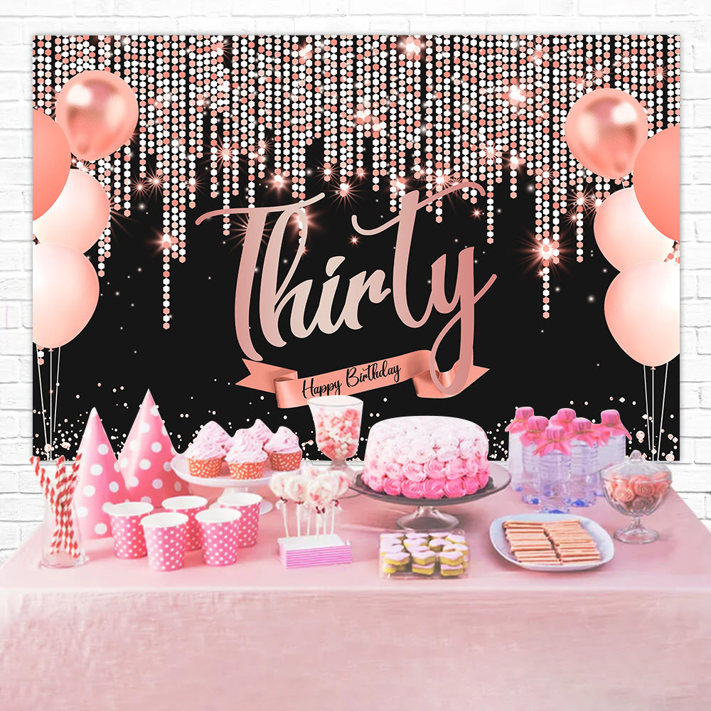 Customized Backdrop For Thirty Birthday Sparkling Balloons Backdrop RR12-3