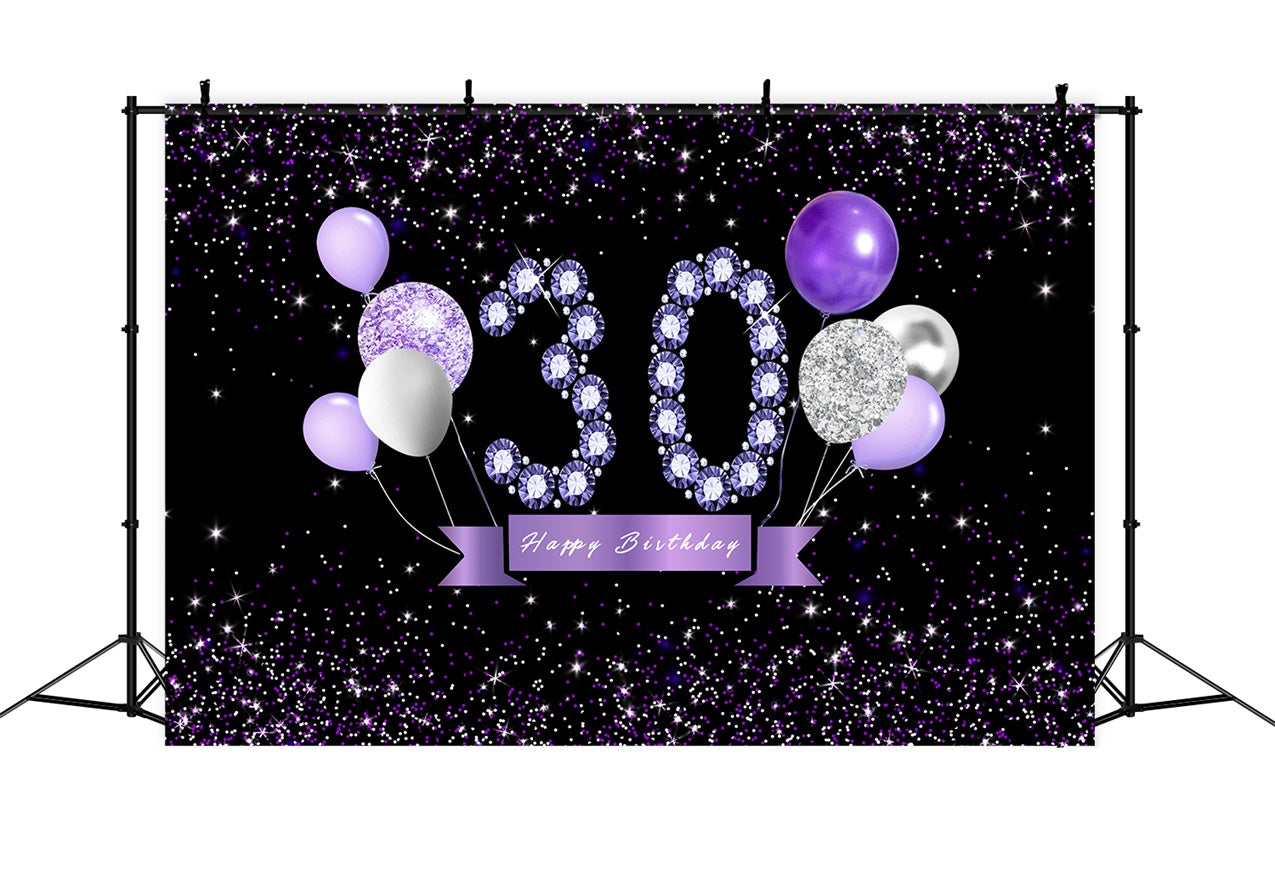 30th Birthday Backdrop Crystal Balloon Purple Custom Backdrop RR12-32