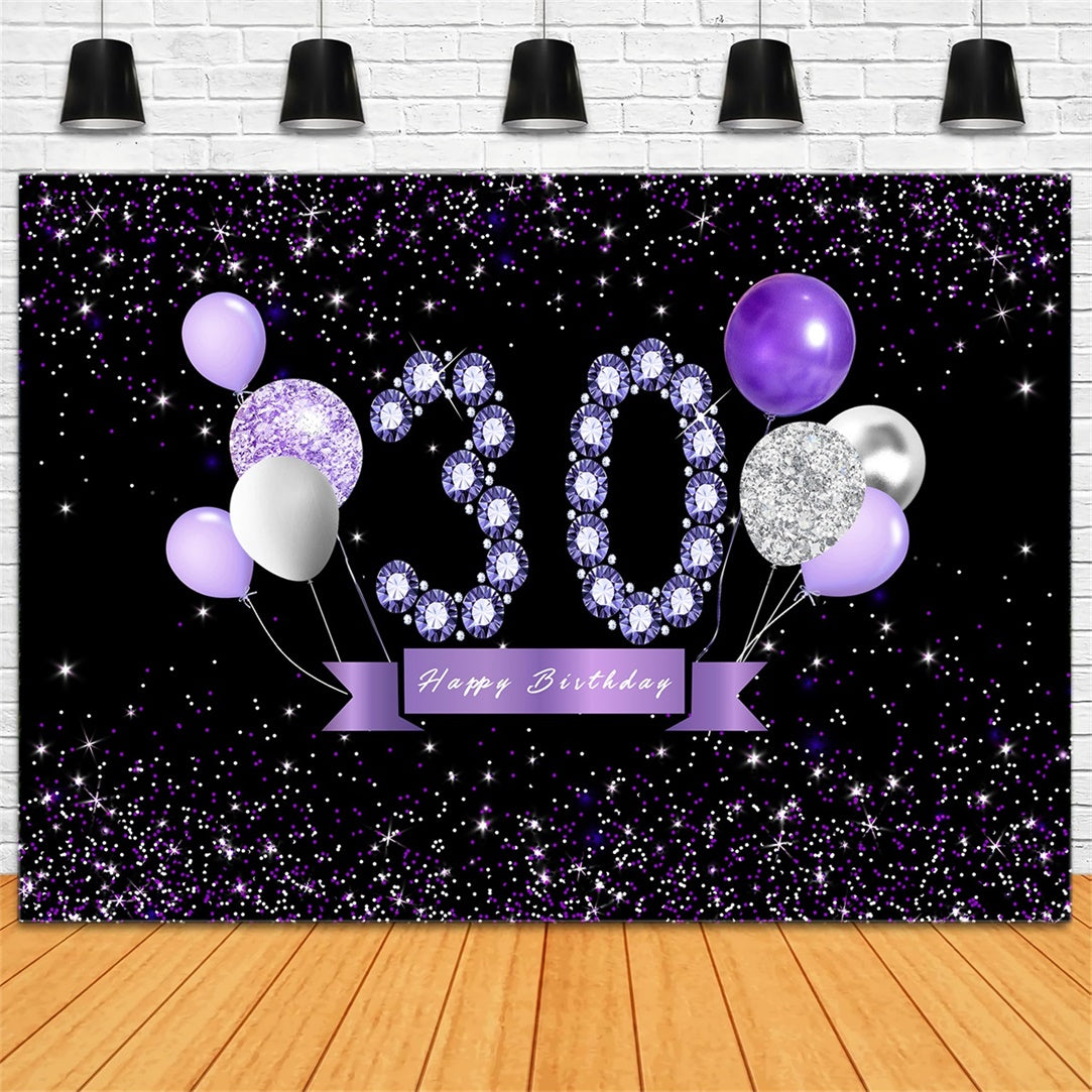 30th Birthday Backdrop Crystal Balloon Purple Custom Backdrop RR12-32