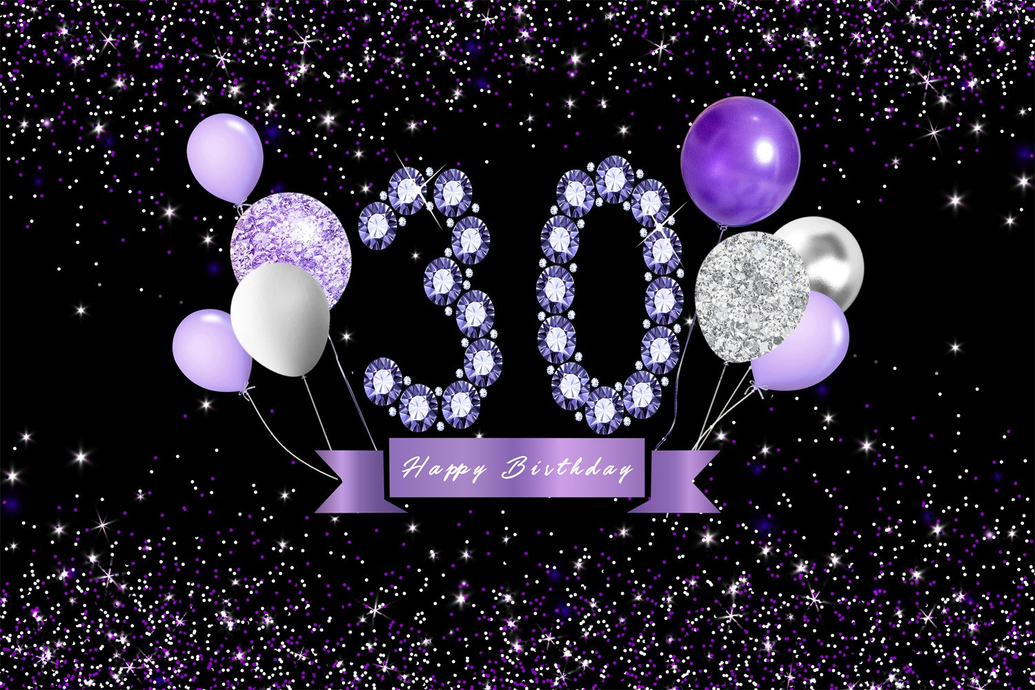 30th Birthday Backdrop Crystal Balloon Purple Custom Backdrop RR12-32