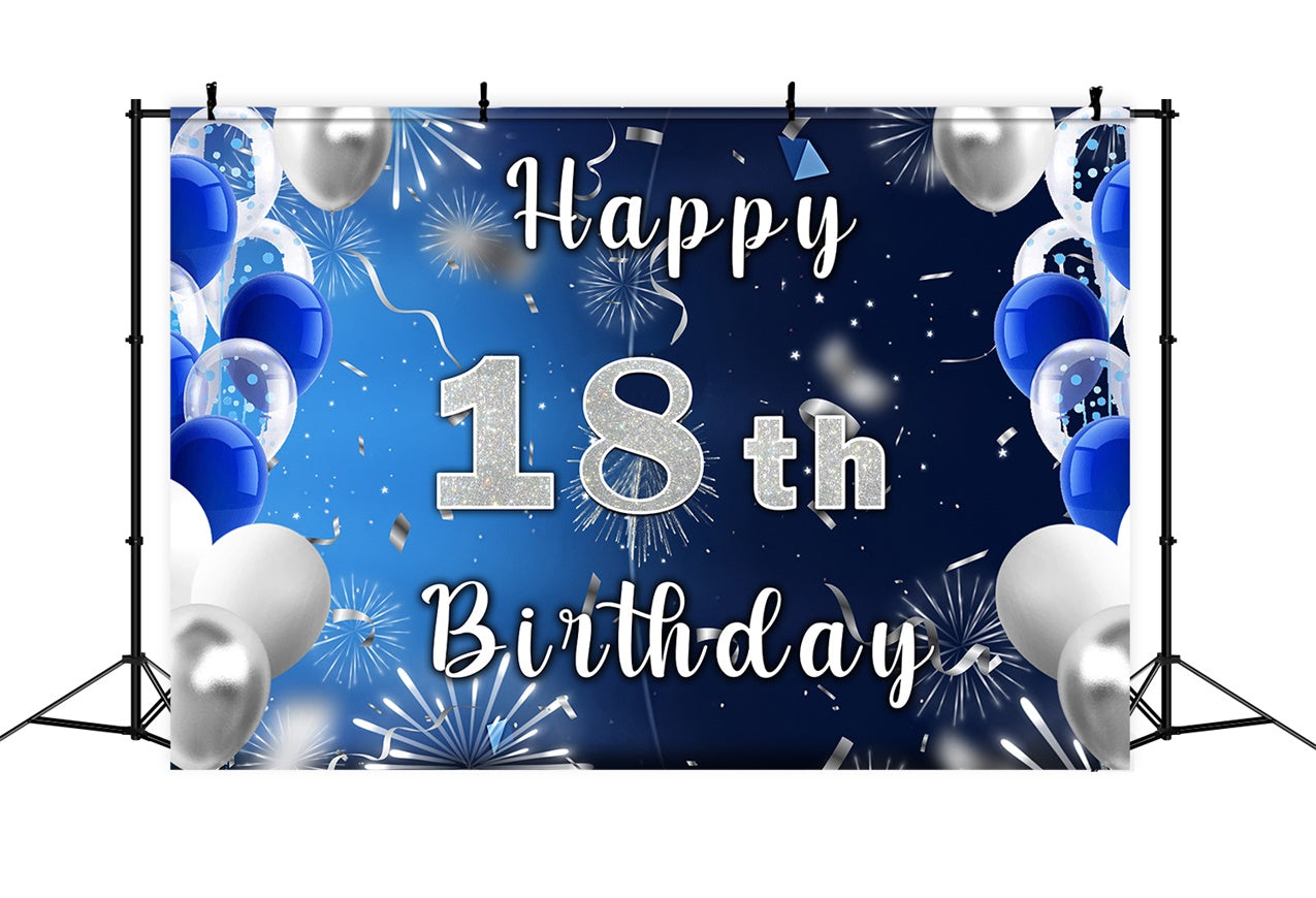 Custom 18th Birthday Backdrop Blue Balloons Backdrop RR12-33