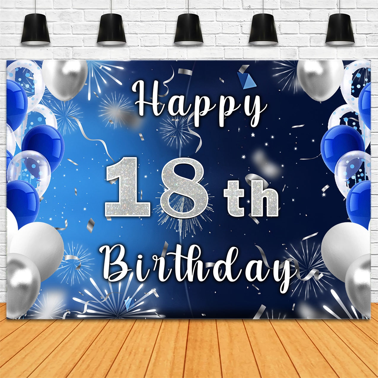 Custom 18th Birthday Backdrop Blue Balloons Backdrop RR12-33