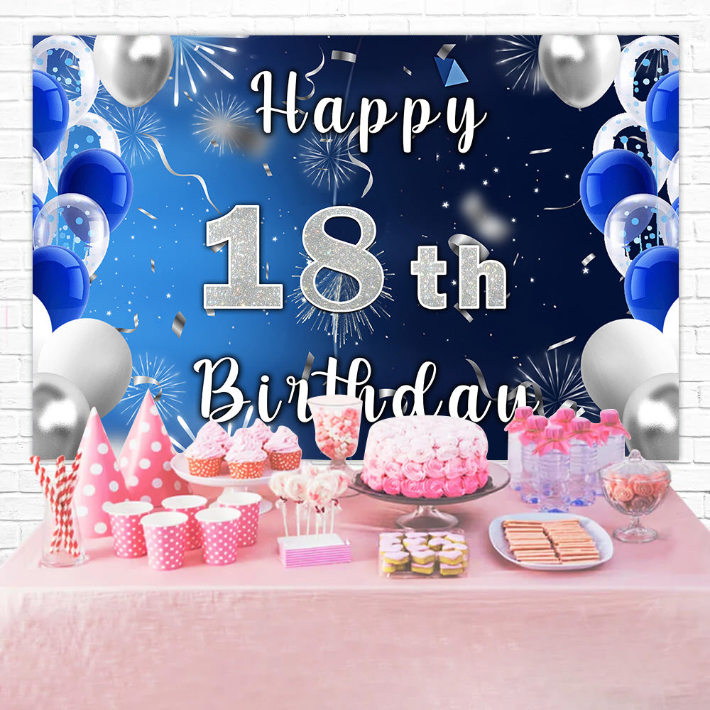 Custom 18th Birthday Backdrop Blue Balloons Backdrop RR12-33