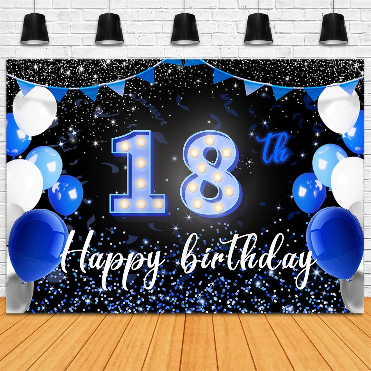 18th Birthday Backdrop Starry Blue White Balloon Backdrop RR12-34