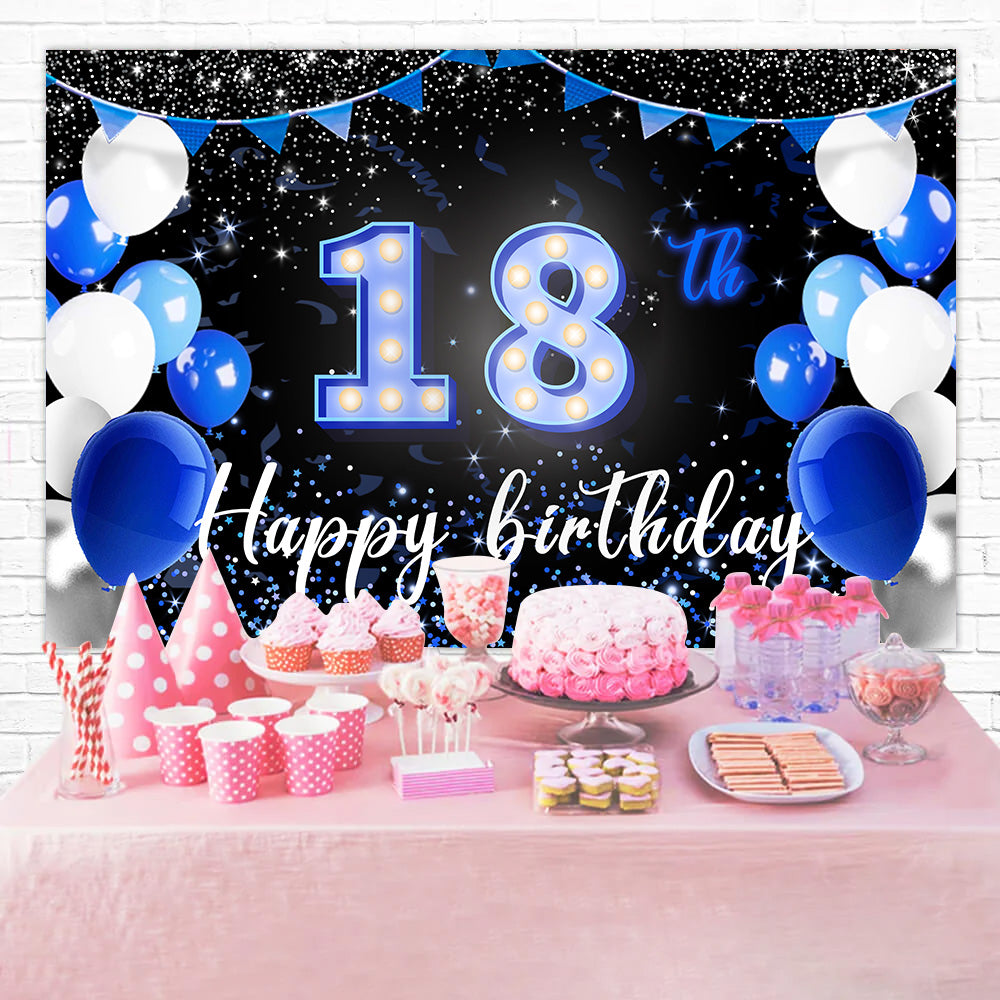 18th Birthday Backdrop Starry Blue White Balloon Backdrop RR12-34