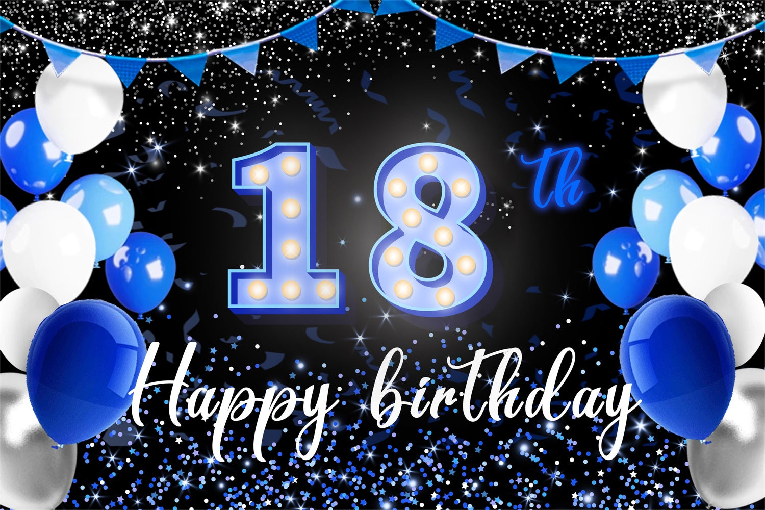 18th Birthday Backdrop Starry Blue White Balloon Backdrop RR12-34