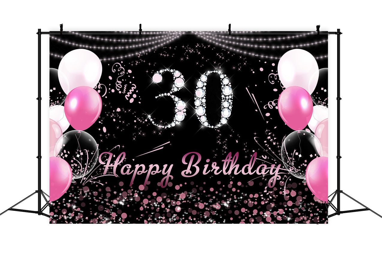 Custom Backdrop For Birthday Pink Diamond Sparkling 30th Backdrop RR12-37